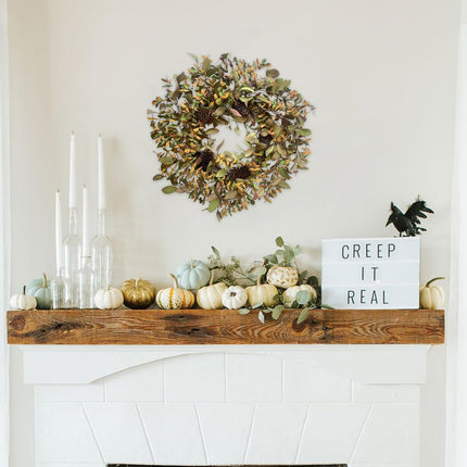 Fall Wreath with Pine Cones and Eucalyptus Leaves, Harvest Wreath for Front Door Farmhouse Indoor Festival Home Thanksgiving Decor,20 Inch