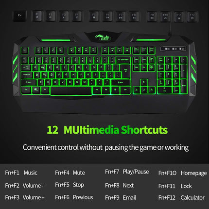 7 Colors LED Backlit Gaming Keyboard, Mechanical Feeling and Waterproof, Illuminated USB Wired Keyboard for Pro PC Gamer or Office