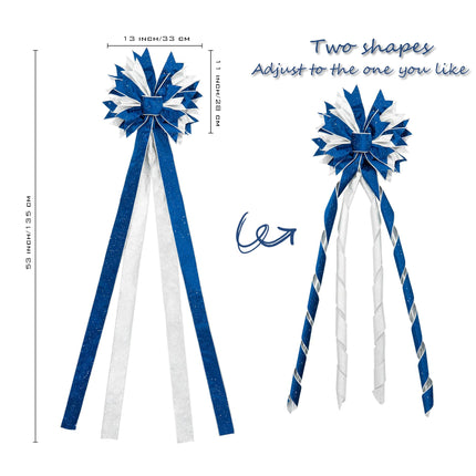 Christmas Tree Topper Bow, 53x13 Inches Large Christmas Bow with Glitter Streamer, Decorative Ribbon Bows for Xmas Tree Wreath Door Festival Home Decor(Blue & Silver)