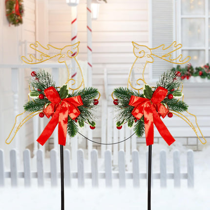 2pk Metal Solar Stake Lights Christmas Yard Decorations Flashing/Steady On Warm White Christmas Reindeer Figurines Christmas Ornament Stakes for Garden Lawn Yard