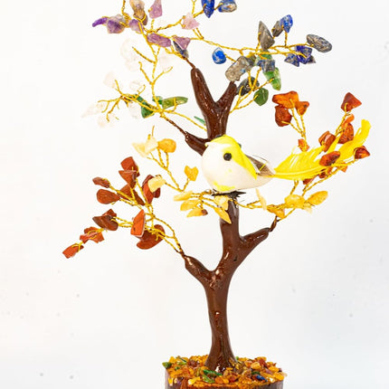 100 Leaves 7 Chakra Gemstone Chips Gemstone Tree with one Bird | Christmas Tree | Home Decor