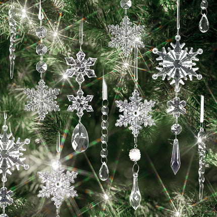 18 Pcs Crystal Snowflake Ornaments and Icicle Ornaments for Christmas Tree, Hanging Acrylic Snowflake and Icicle Ornaments for Christmas Winter Year Party and Home Decorations