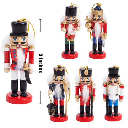 AMOR PRESENT 6PCS Christmas Nutcracker Set, 3 Inch Wooden Nutcracker Hanging Decorations Nutcracker Soldier Ornaments for Christmas Tree Shelves Table Decoration