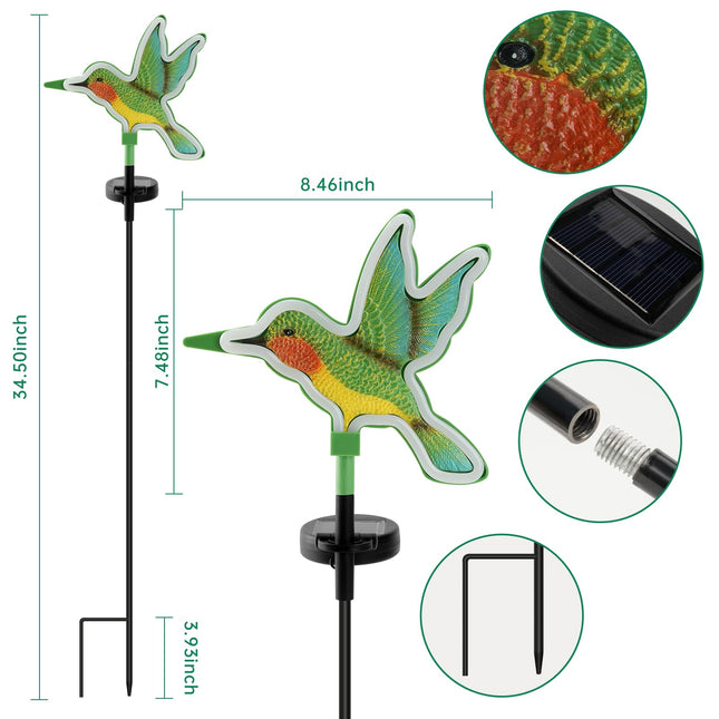 Solar Hummingbird Lights 2PCS,Solar Outdoor Garden Decoration, Neon Solar Garden Stake Lights, Christmas Garden Light Decor, Waterproof Garden Outdoor(2pcs - Hummingbird)