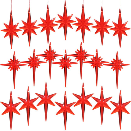 21Pack Star Topper Ornaments for Replacement Ceramic Christmas Tree - Red Plastic Modern Stars Hanging Decor Accessories