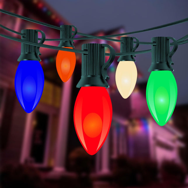 Vintage C9 LED Christmas Lights Outdoor, 25 Feet C9 Multicolor Christmas String Lights with 26 LED Bulbs for Indoor Christmas Tree Roofline Holiday Party Garden Patio Backyard Cafe Xmas Decoration