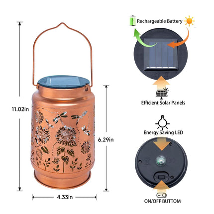 Dragonfly Solar Lanterns Outdoor Waterproof Hanging Sunflower Solar Lights Christmas s for Women Mom Metal Solar Decorative LED Lanterns Outside for Garden, Yard, Patio, Lawn, Porch, Backyard