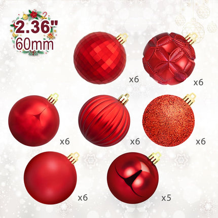 41ct Christmas Balls Shatterproof Hanging Decorations Set for Xmas Tree Garland Ornaments (Red, 2.36''/60mm)