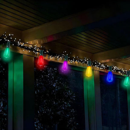 LED Outdoor String Lights Waterproof 50FT Christmas Patio Lights with 27 ST38 Shatterproof Multicolor Bulbs(2 Spare), Connectable Outside Hanging Christmas Lights for Backyard Yard Gazebo Porch Party