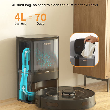 Verefa Robot Vacuum Selfempty, Empties Itself For 70 Days, Lidar Navigation Robot Vacuum Cleaner 3000Pa, Smart Mapping Robotic Vacuum 270Mins Runtime, Wifi Connected, Perfect For Pet Hair, Carpet
