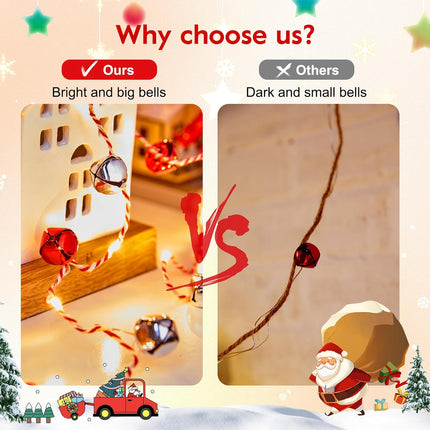 Christmas String Lights, 7.2ft 20 LEDs Battery Powered Jingle Bell Lights for Christmas Winter Festival Indoor, Xmas Tree, Fireplace, Decor, Red/Silver Bells