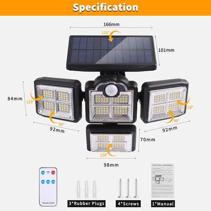 Solar Led Floodlight: 38W, 6000Lm, 6000K Outdoor Motion Sensor Light With Ip65 Waterproof Security Light, Remote Control