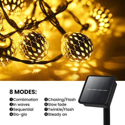 Solar String Lights for Outside, 9.8FT 20LED Outdoor Solar String Lights with 8 Mode, Moroccan Solar Fairy Lights, Waterproof Globe Solar Twinkle Lights for Outside Garden Patio Wedding, Warm White