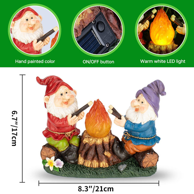 mopha Solar Garden Gnomes Statues Outdoor Christmas Flame Lights Decor, Resin s Figurines Outside Decoration Ornaments Clearance Gardening Decoration