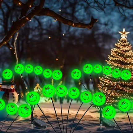 d Grinch Christmas Decorations Solar Garden Stake Lights Outdoor, 2Pack 12LED Swaying Firefly Lights Waterproof Solar Grinchmas Christmas Pathway Lights for Outside Patio Yard Decor
