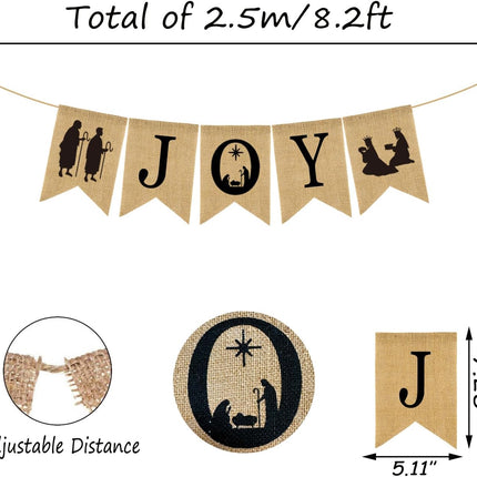 Doumeny Christmas Burlap Banner Nativity Joy Burlap Banner Nativity Scenes Bunting Banner Xmas Holiday Banner Garland Rustic Merry Christmas Hanging Banner for Year Party Home Mantel Fireplace
