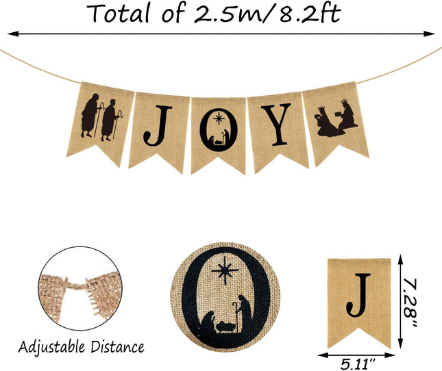 Doumeny Christmas Burlap Banner Nativity Joy Burlap Banner Nativity Scenes Bunting Banner Xmas Holiday Banner Garland Rustic Merry Christmas Hanging Banner for Year Party Home Mantel Fireplace