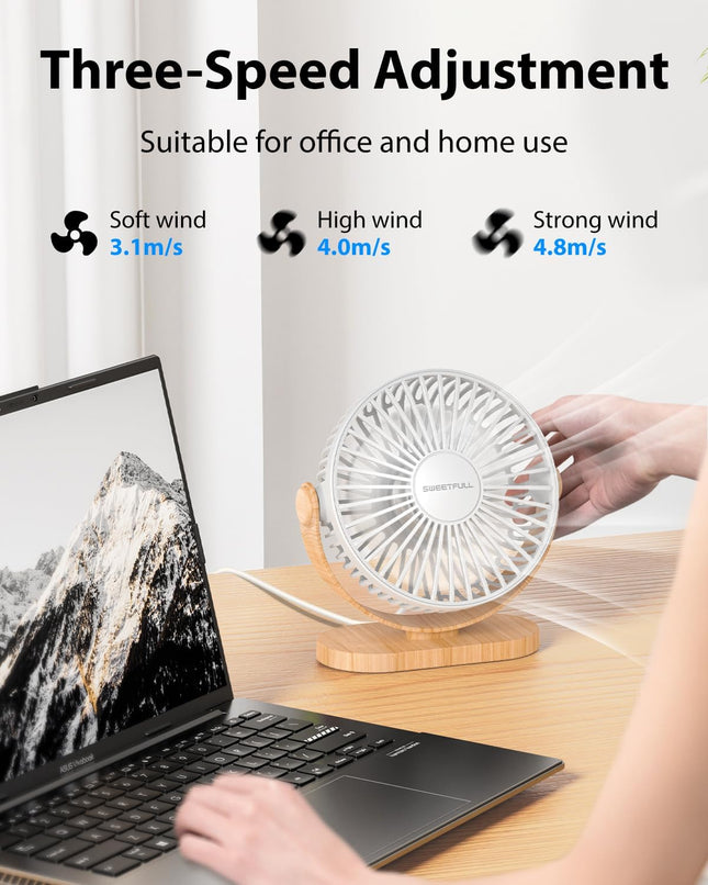 Sweetfull Desk Fan Usb Small Fan, 3 Speeds Portable Fan, 360° Rotate Personal Desktop Table Fan, Mini Fan Quiet Operation