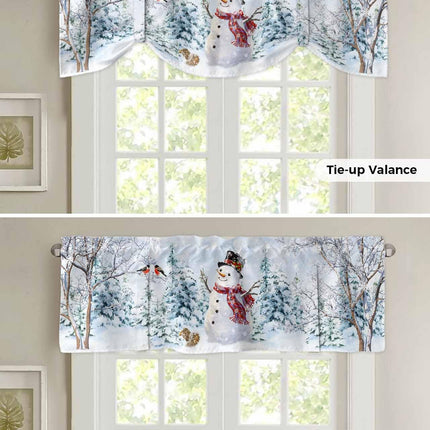 Christmas Snowman Tie Up Window Valances for Kitchen, Winter White Rod Pocket Kitchen Curtain Valance Small Window Topper Decor Xmas Tree Valance Curtains for Living Room, Bedroom, Bathroom, 60" x 18"