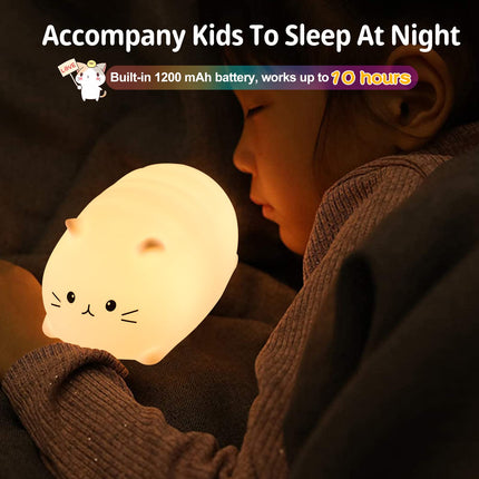 ZKLiLi Cat Night Light, Cute Cat Nursery Lights USB Rechargeable Cat Lamp Nightlight Birthday Christmas with 7-Color Breathing Modes for Kids Baby Children (Cat - MB)