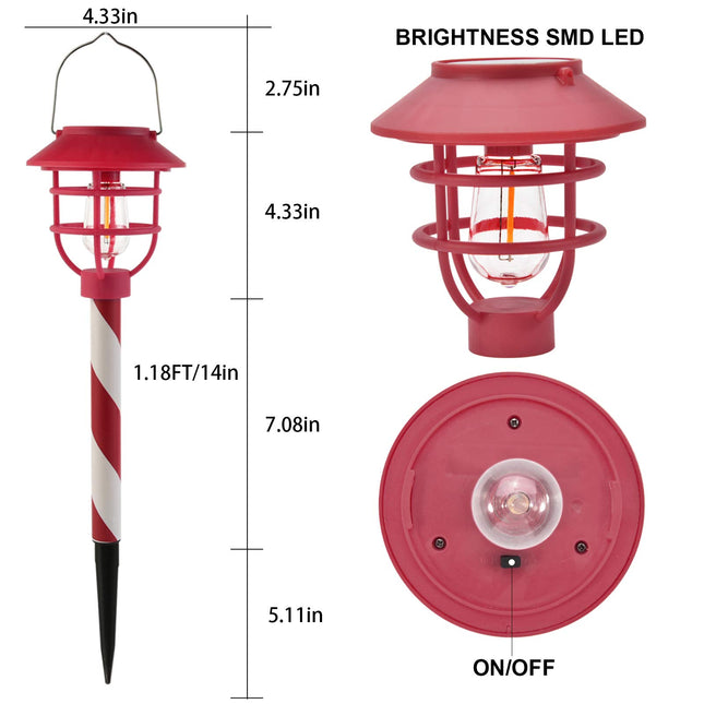 Christmas Solar Pathway Lights Outdoor, 6 Pack Waterproof Garden Led Landscape Stake Light, Auto On Off Warm White Red Path Lights for Yard Patio Driveway Walkway