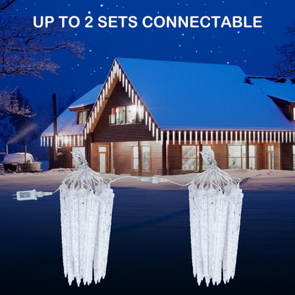 Christmas Icicle Lights Outdoor, 30 Ft Meteor Shower Lights with 20 Large Tube 480 LED Dropping Lights Effect, Waterproof Icicle Indoor Lights for Tree Patio Roof Holiday Decor, Cool White