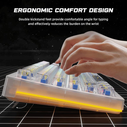 AULA Wireless Mechanical Keyboard, 3 in 1 Hot Swappable RGB Mechanical Gaming Keyboard with Transparent keycaps, 17 RGB Modes and 19 Side Light Modes, 87 Keys Anti-ghosting for Windows Mac PC Gamers