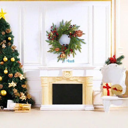 Pre-Lit Christmas Wreath 20 Inches Small Battery Operated Timer Lighted Artificial Pine Berries Xmas Decorations for Christmas Festival Celebration Front Door Wall Window Party Decor