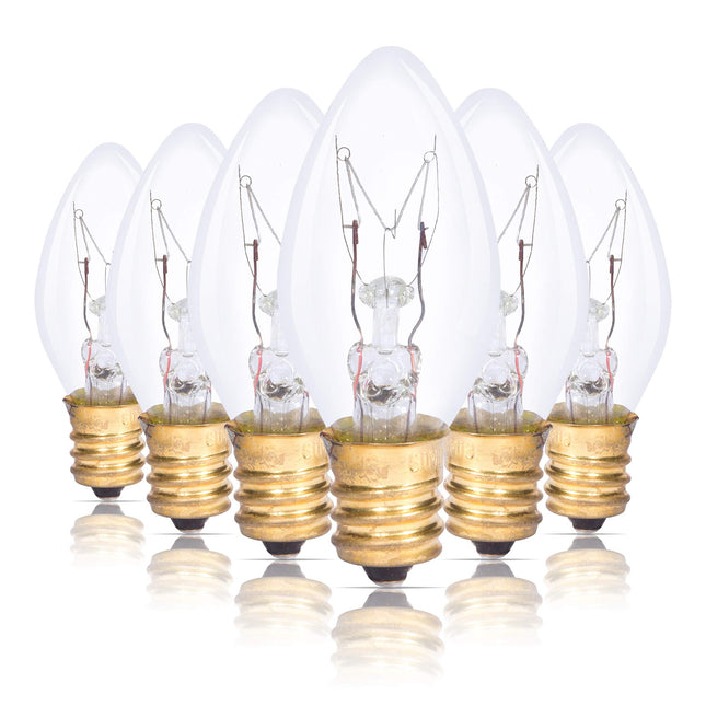 Simba Lighting C7 4W Replacement Bulb (6 Pack) for Night Light, Clear Candle Shape, 120V, E12 Candelabra Base, Dimmable, 2700K Warm White