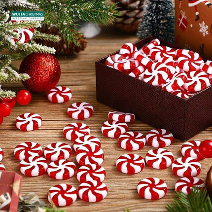 50pcs Peppermint Christmas Ornaments Christmas Candy Cane Fake Peppermints Plastic Peppermint Candy for Crafts Christmas Tree Peppermint Ornaments for Peppermint Decor Peppermint Candy Decorations