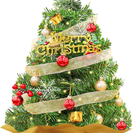 Mini Christmas Tree 2FT Green Artificial Small Christmas Tree with Small Warm Light and Hanging Ornaments Desktop Xmas Tree for Chrismtas DIY s Supplies Office Home Party Decorations