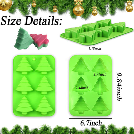 2 Pcs Christmas Tree Silicone Molds, 6 Cavity Non-Stick Christmas Tree Baking Molds, Chocolate Cake Molds, for Making Candy, Soap, Ice Cube, Pudding, Jelly, Oreo, Soap, Cake Topper Decor