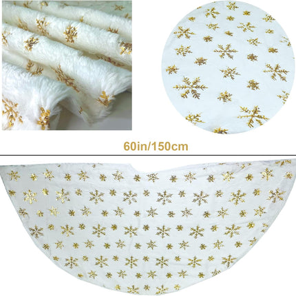 Christmas Tree Skirt 60 Inch, Gold Snowflake White Christmas Tree Decorations Indoor Sequin Tree Collar Faux Fur Plush Rug Xmas Large Mat Decor Ornaments for 4ft-9ft Tree