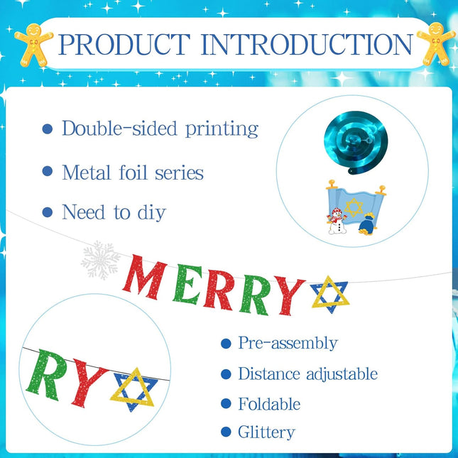 Merry Chrismukkah Party Decorations - 12 Pcs Christmas Hanukkah Mixed Banner Decorations Chanukah Dreidel Xmas Garland Ceiling Decor Christmas Hanukkah Decor for Home Holiday Party Supplies