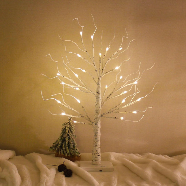 Lighted Birch Tree for Christmas Decorations 2FT Tabletop Light up Birch Tree with 24 LED Lights Mini Christmas Tree Decor for Indoor Home Table Decor Battery Operated (Warm White, Timer)