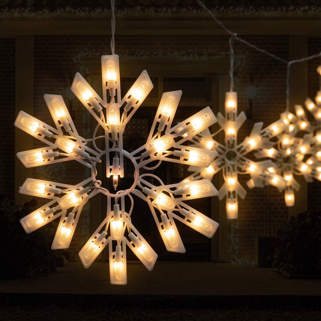 Snowflake Christmas String Lights with 6 Drops - 9ft 100 Mini Bulb Icicle Lights with Hooks, Plug-in Connectable Hanging Lights for Christmas Home Indoor Outdoor Party Wedding Holiday Décor (1 Pack)