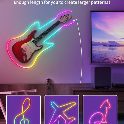 50ft Neon Rope RGB Lights, IP68 Waterproof Flexible Neon Lights, LED Strip Lights for Bedroom, Room Decor for Christmas, Outdoors, Pool 1 Roll A
