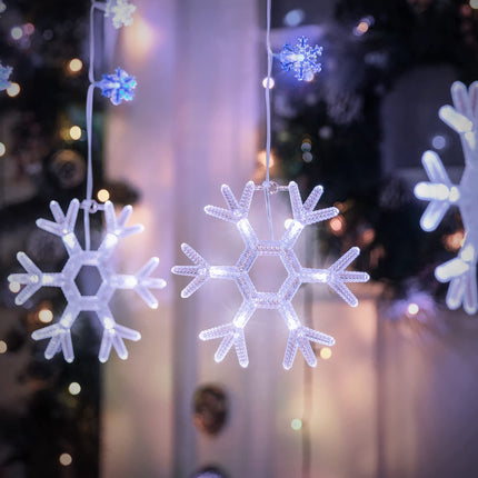 Minetom Christmas Snowflake Icicle Lights Outdoor - Plug-in 7ft 7 Drops 80LED Snowflake Lights, Connectable for Outdoor Porch Eaves Roof Pergola Canopy Christmas Decor (Blue and White)