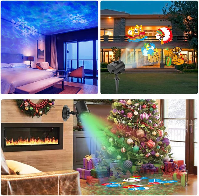 Ocean Wave Christmas Projector Lights, Elec3 16 Slides 2 in 1 Pattern Projection Lights, Decoration Landscape Lights Used Outdoor Indoor for Holidays, Halloween, Parties,Birthday