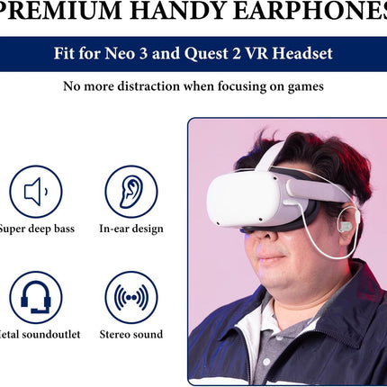 VR Gaming Earphones for Meta Quest 2 Headset and Playstation VR2, 3D 360° Surround inEar Headphones, Low Latency, Custom Length