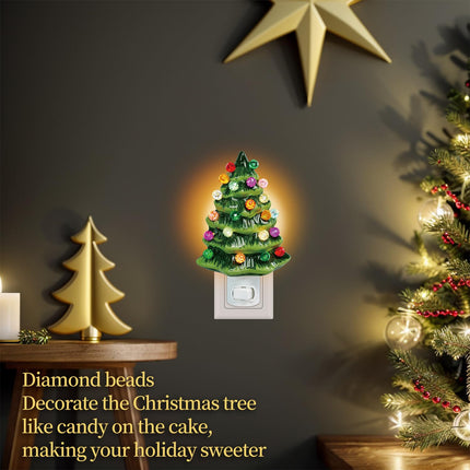 2 Pack Ceramic Christmas Tree Night Light Plug in,720 Degree Adjustable Nostalgic Ceramic Christmas Trees That Light Up,Retro Christmas Decor Nightlights (Green Trees Set of 2)
