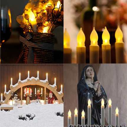 Set of 24 Flamelesss LED Taper Candles with Warm Yellow Flickering Flame Light, Battery Operated Floating Candles, Handheld Electric candlesticks for Fireplace Church Party Christmas