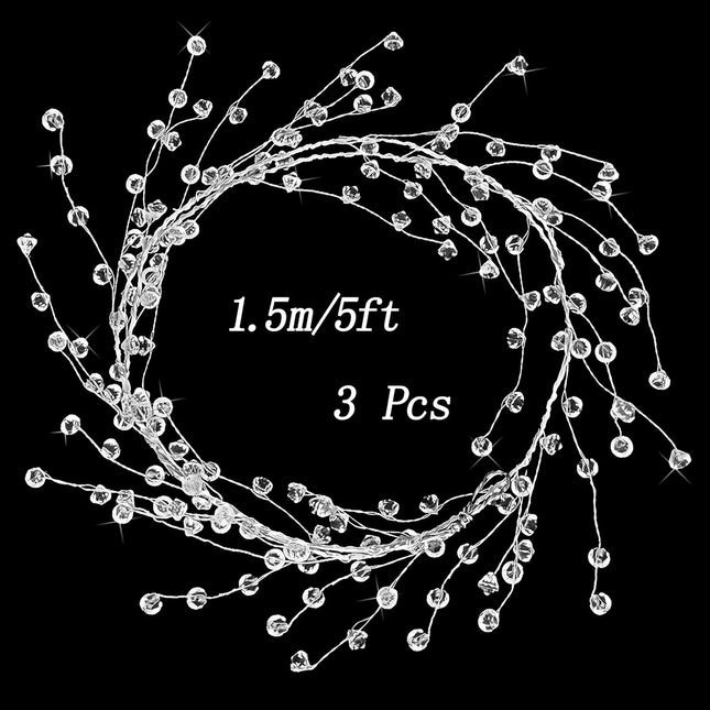 15 FT Ice Wire Clear Garland,Christmas DiamondTree Decor,Plastic Clear Acrylic Crystal Diamond Jewel Bead Garland Ornaments for DIY Wreath Crafts,Christmas Decorations,Wedding