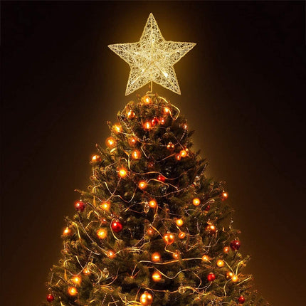 10Inches LED Christmas Tree Topper: Christmas Tree Star Topper Xmas Glitter Gold Hollow Star Treetop Topper Christmas Ornaments for Christmas Tree Decor(not Included Battery)