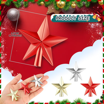 3 Pcs Small Christmas Tree Topper Mini Star Tree Topper Christmas Star Treetop Red Gold Silver for Small Christmas Ornaments Decorative Tree Star for Holiday Xmas Home Decor (Smooth,1.77 Inch)