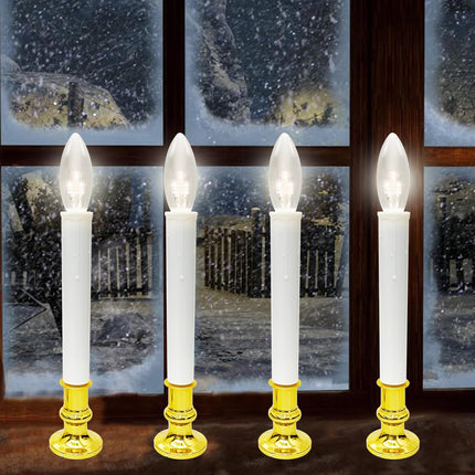 4 Pack Christmas Window Candles Lights, Battery Operated LED Window Candles with Timer (6 On/18 Off), Bright Warm White C26 3V LED Bulbs Window Candles Lights for Christmas Window Wedding Home Decor
