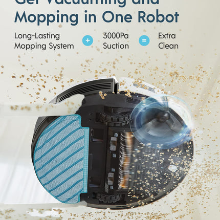 Yeedi Vac 2 Robot Vacuum And Mop Combo, Powerful 3000Pa Suction With Smart Mopping, Advanced 3D Obstacle Avoidance,110 Min Runtime Ideal For Carpet, Hard Floor Cleaning And Pets Family