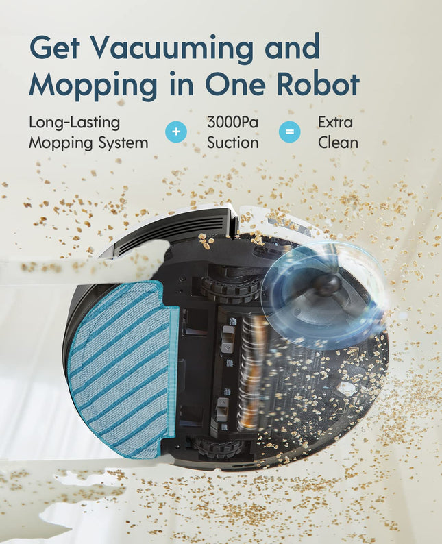 Yeedi Vac 2 Robot Vacuum And Mop Combo, Powerful 3000Pa Suction With Smart Mopping, Advanced 3D Obstacle Avoidance,110 Min Runtime Ideal For Carpet, Hard Floor Cleaning And Pets Family