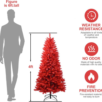 Kadunmina 4ft Artificial Red Christmas Tree Full Real Halloween Xmas Tree Premium Hinged Spruce Red Xmas Tree with 440 Branch Tips Easy to Assemble, Decoration for Indoor and Outdoor