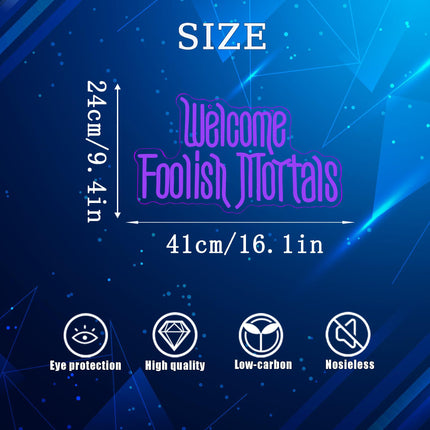 Welcome Foolish Mortals Neon Sign,Dimmable Spooky Gothic Haunted Mansion Decor Coffin LED Neon Signs for Wall Decor,USB Powered Led Neon Light for Party Haunted House Man Cave Birthday Christmas s(16.19.4in) (Purple)